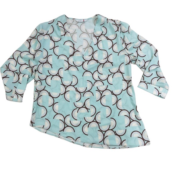 Phardi made in Turkey baby blue brown rainbow asymmetrical top. Size 38/M - Picture 1 of 10